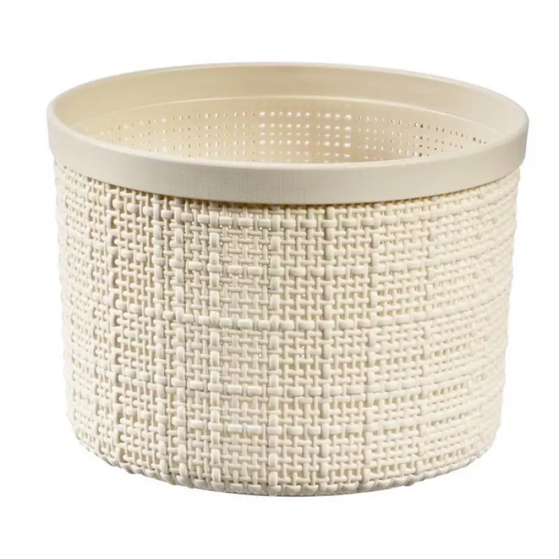 CURVER Jute Round Storage Basket with Lid, 2L, Cream, 17x13 cm