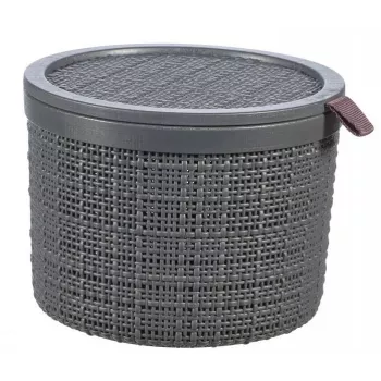 CURVER Basket with Lid Jute Round 2L Ø17x13cm Dark Grey