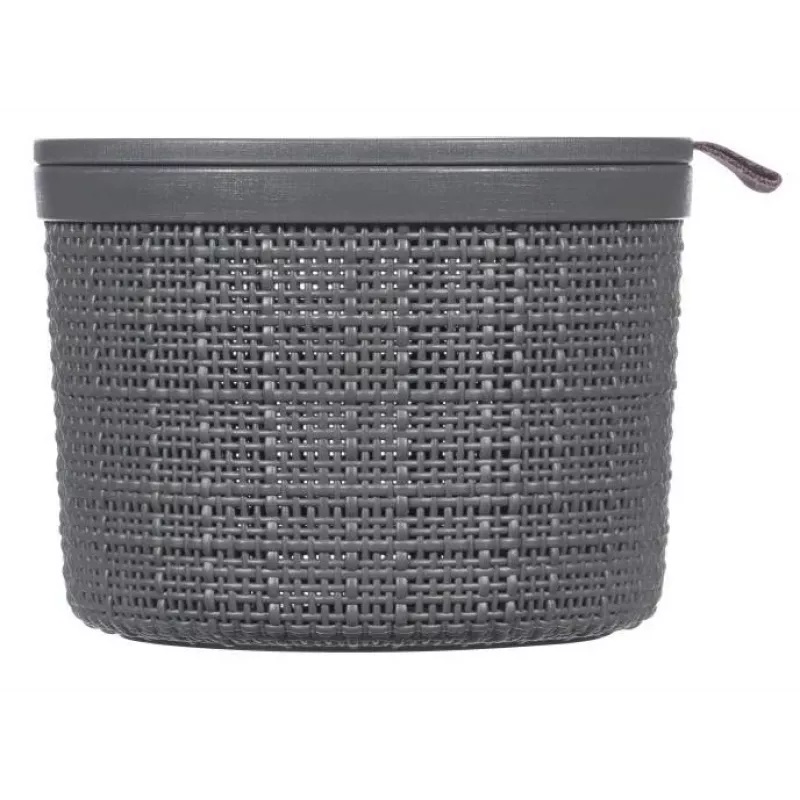 CURVER Basket with Lid Jute Round 2L Ø17x13cm Dark Grey