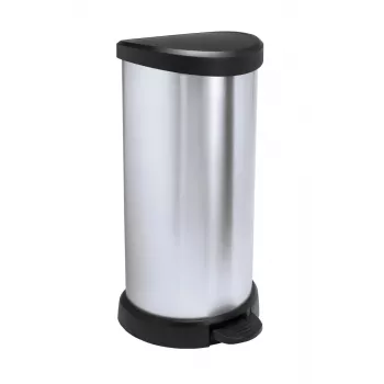 Curver Deco Pedal Bin Round 50L Black Silver Metallic Effect