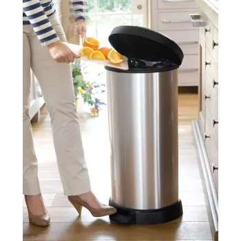 Curver Deco Pedal Bin Round 50L Black Silver Metallic Effect