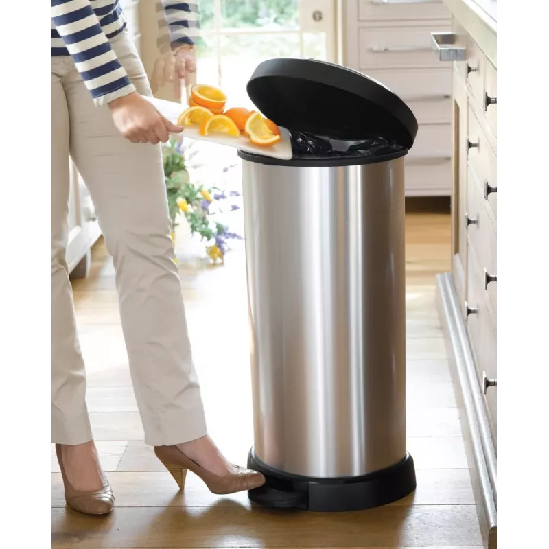 Curver Deco Pedal Bin Round 50L Black Silver Metallic Effect
