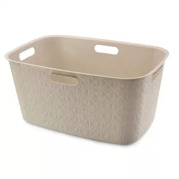 CURVER Softex 45L Laundry Basket in Chalk White, Soft-Touch Rectangular Bin with Integrated Handles, 57 x 37 x 27 cm