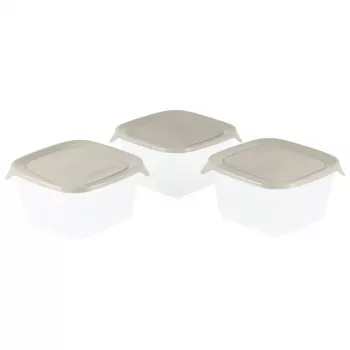 CURVER Fresh&Go Square Food Container Set, 3 x 1.2 L, Beige