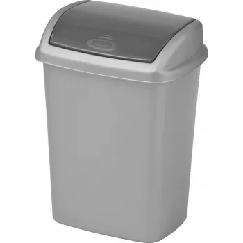 CURVER Dominik 10L Rectangular Waste Bin in Silver, Removable Lid, 20x25x36 cm