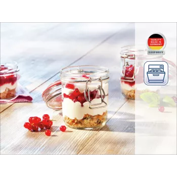 LEIFHEIT Hermetic Jar Glass 370ml - Airtight Storage Jar with Wire Clip & Natural Rubber Seal, Clear Glass, Food Preservation