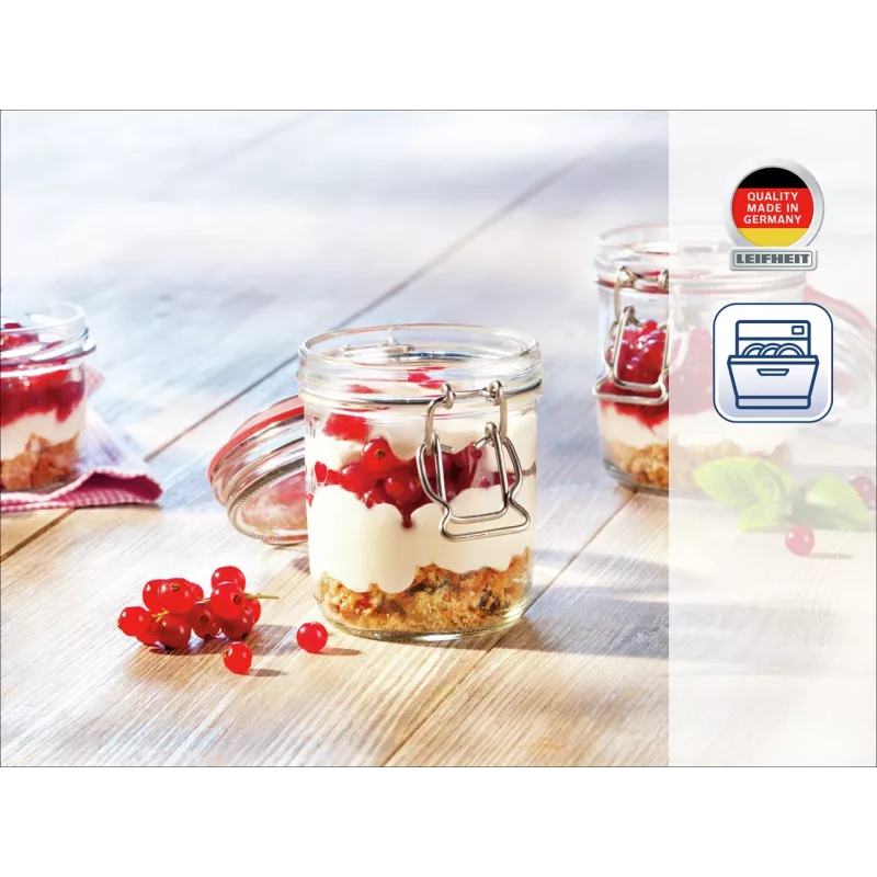 LEIFHEIT Hermetic Jar Glass 370ml - Airtight Storage Jar with Wire Clip & Natural Rubber Seal, Clear Glass, Food Preservation