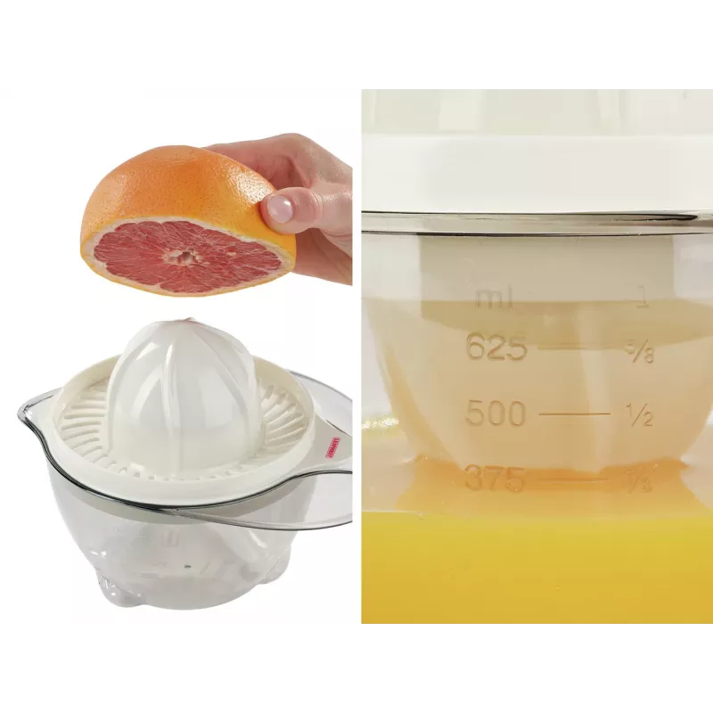 LEIFHEIT Citrus Juicer Manual Citrus Press 0.5L with 2 Cones, Sieve, Measuring Scale, Non-Slip Base, Dishwasher Safe