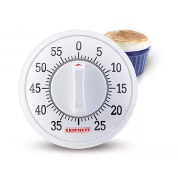 LEIFHEIT ComfortLine Mechanical Kitchen Timer, 60-Minute Wind-Up, Magnetic, White/Grey