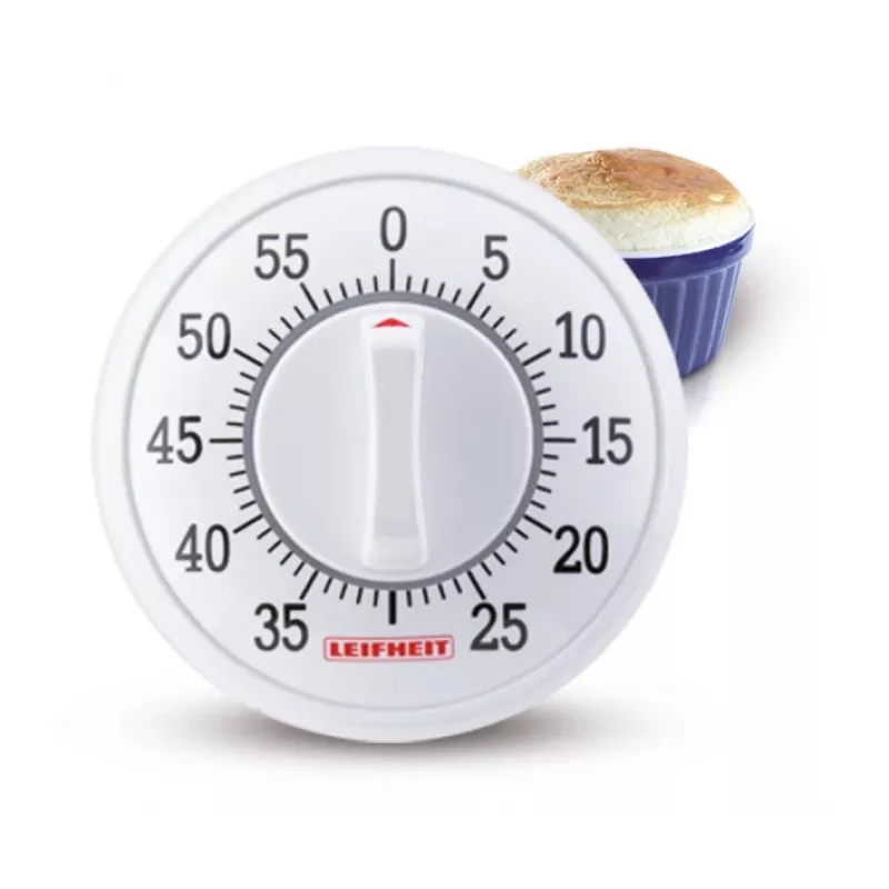 LEIFHEIT ComfortLine Mechanical Kitchen Timer, 60-Minute Wind-Up, Magnetic, White/Grey