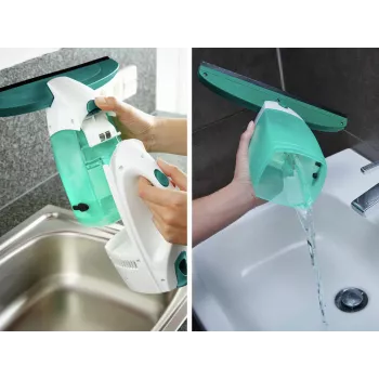 LEIFHEIT Vacuum Window Cleaner Dry&Clean with 43 cm Click System Handle, Electric Window Vacuum, White/Turquoise