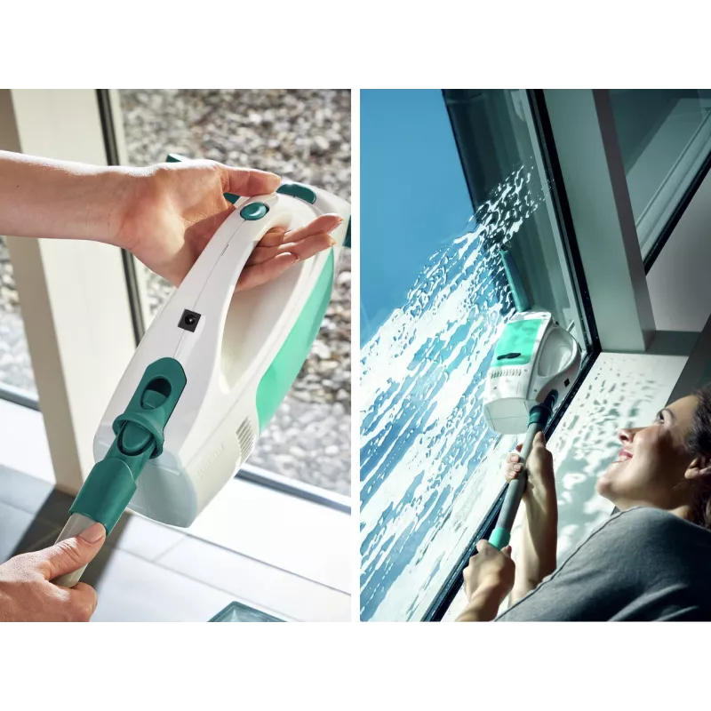 LEIFHEIT Vacuum Window Cleaner Dry&Clean with 43 cm Click System Handle, Electric Window Vacuum, White/Turquoise