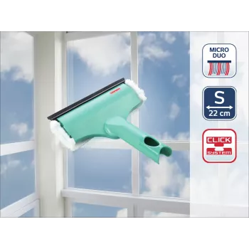 LEIFHEIT Window & Frame Cleaner 3in1 Mini micro duo - 20 cm Microfiber Head with Integrated Squeegee, Click System Compatible