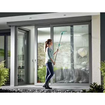 LEIFHEIT Window Cleaning Set with Telescopic Handle, 2-in-1 Squeegee XL Pro Reach, 4m Reach
