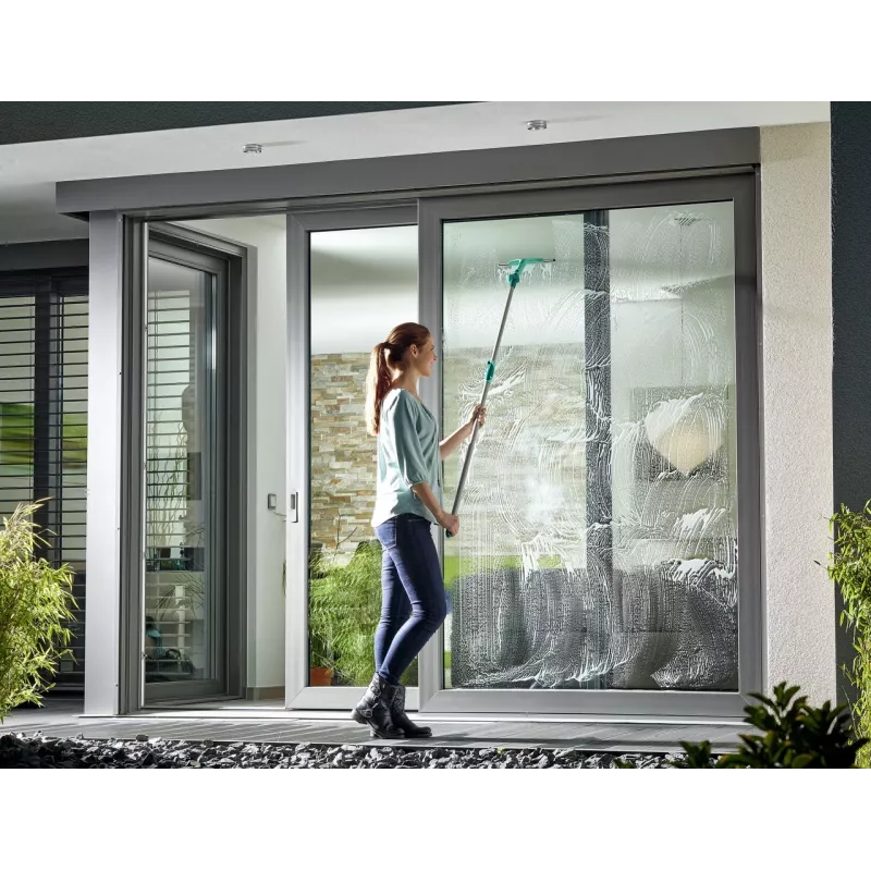 LEIFHEIT Window Cleaning Set with Telescopic Handle, 2-in-1 Squeegee XL Pro Reach, 4m Reach