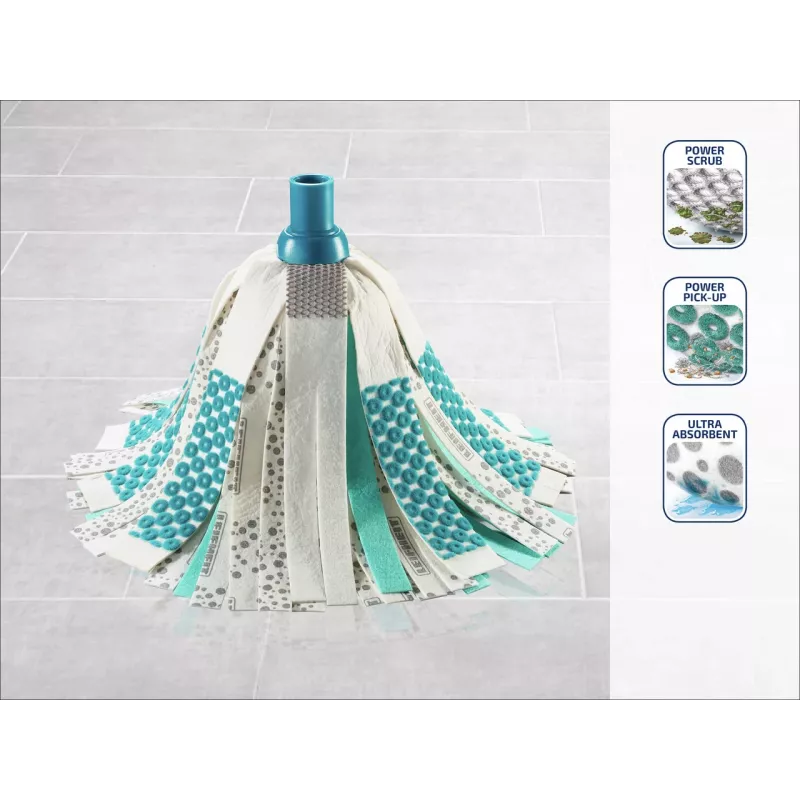 LEIFHEIT 3in1 Power Mop with Clean Twist Spin Technology, Telescopic Handle, 20L Bucket, Microfibre Head, Turquoise/White