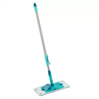 LEIFHEIT PowerClean M Floor Brush with Telescopic Handle, 33 cm, Green/Grey