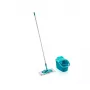 LEIFHEIT Clean & Compact Floor Cleaning Set with Flat Mop and Foot-Operated Wringer, 8L Bucket, Microfiber Head, 33cm, White/Blue