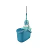 LEIFHEIT Clean & Compact Floor Cleaning Set with Flat Mop and Foot-Operated Wringer, 8L Bucket, Microfiber Head, 33cm, White/Blue