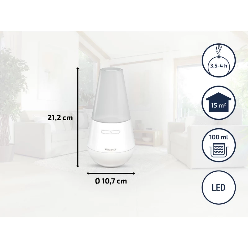 SOEHNLE Air Aromatizator Valencia Ultrasonic Aroma Diffuser, 100 ml Tank, Up to 4h Runtime, White/Silver