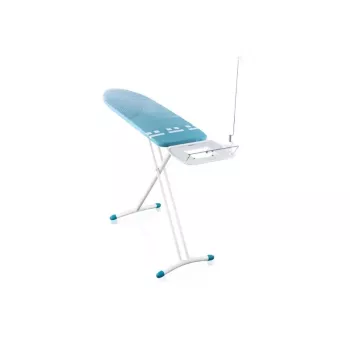 LEIFHEIT Air Board Express L Solid Ironing Board 130x38 cm with Thermo-Reflect Technology, Height Adjustable 75-98 cm, Foldable, Shoulder-Fit Shape, Non-Slip Feet, Iron Rest, Cable Holder, White/Blue
