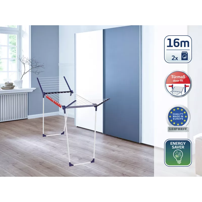 LEIFHEIT Pegasus 160 Solid Slim Tumble Dryer 16m Folding Laundry Drying Rack, Powder-Coated Steel, Indoor/Outdoor, Black