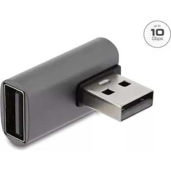 Delock USB 10 Gbps Type-A Male to Type-A Female Left Angled Adapter, Aluminium Housing