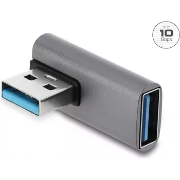 Delock USB 10 Gbps Type-A Male to Type-A Female Right-Angled Adapter, Aluminium Housing