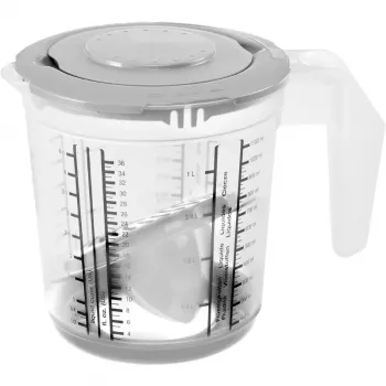KEEEPER Matteo Measuring Jug with Anti-Slip Base and Citrus Squeezer Lid, 1L, Transparent/Gray