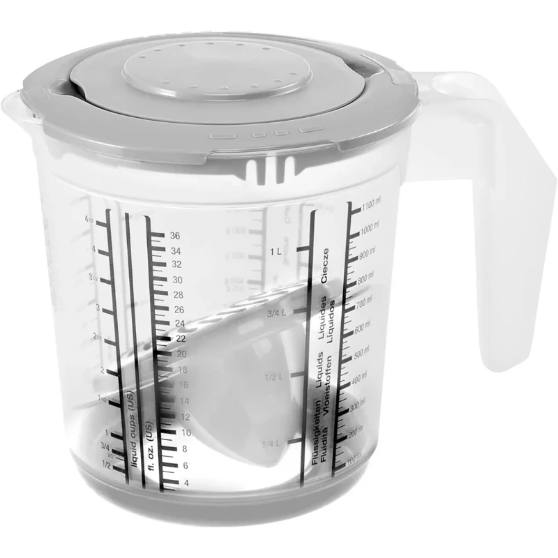 KEEEPER Matteo Measuring Jug with Anti-Slip Base and Citrus Squeezer Lid, 1L, Transparent/Gray