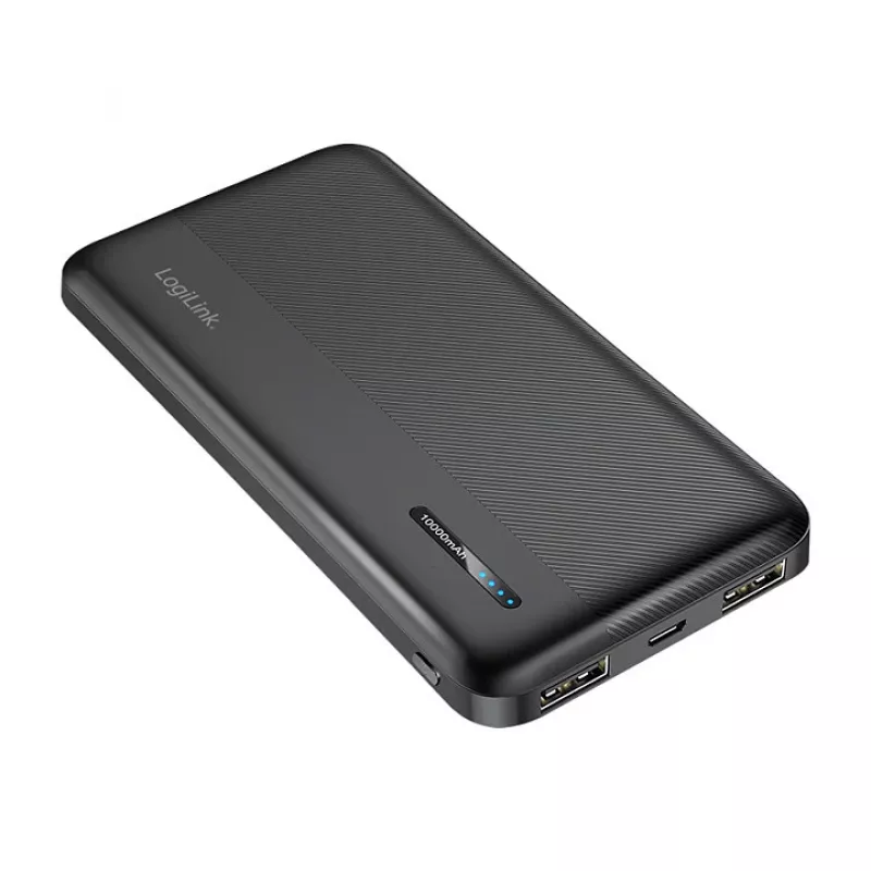 LogiLink PA0338RF 10000 mAh Power Bank with USB-C PD and Quick Charge 3.0, Black