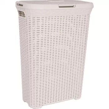 CURVER Style 40L Laundry Hamper with Rattan Effect, Cream, 44.8 x 26.5 x 61.5 cm