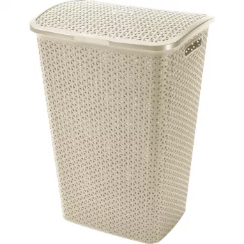 CURVER My Style 55L Laundry Box in Cream, 43x33x60 cm, Rattan Effect