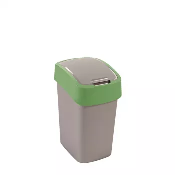 CURVER Flip Bin 25L Waste Bin Silver/Green Rectangular Plastic with Flip Lid for Kitchen Office Bathroom
