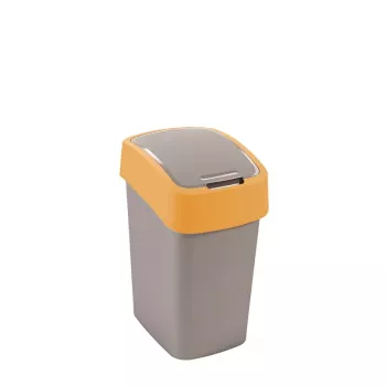 CURVER Flip Bin 25L Waste Bin, Silver Body with Yellow Lid, Polypropylene, Rectangular, Indoor