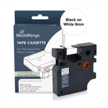 MediaRange Label Tape Cassette for Dymo D1 40913/S0720680, 9mm x 7m, Black on White