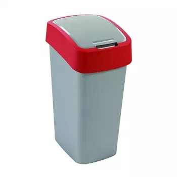 CURVER Flip Bin 45L Waste Bucket Silver/Red with Swing Lid