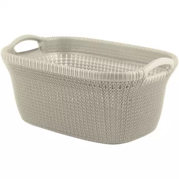 CURVER Knit 40L Laundry Basket with Lid and Integrated Handles, White, 59.5 x 38.5 x 27 cm
