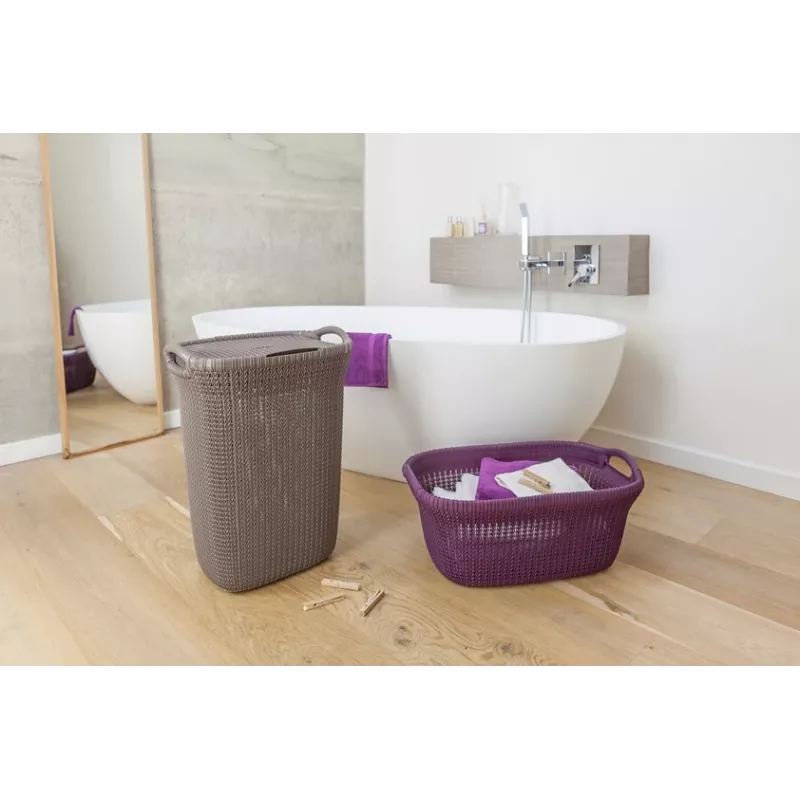 CURVER Knit 40L Laundry Basket with Lid and Integrated Handles, White, 59.5 x 38.5 x 27 cm