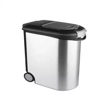 CURVER Pet Life 35L Airtight Pet Food Storage Container with Wheels, Silver, Holds 12kg Dry Food, BPA-Free Plastic