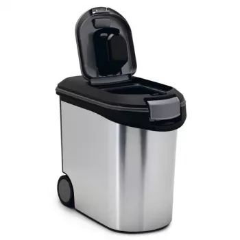 CURVER Pet Life 35L Airtight Pet Food Storage Container with Wheels, Silver, Holds 12kg Dry Food, BPA-Free Plastic