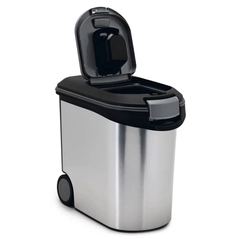 CURVER Pet Life 35L Airtight Pet Food Storage Container with Wheels, Silver, Holds 12kg Dry Food, BPA-Free Plastic