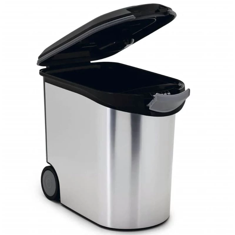 CURVER Pet Life 35L Airtight Pet Food Storage Container with Wheels, Silver, Holds 12kg Dry Food, BPA-Free Plastic