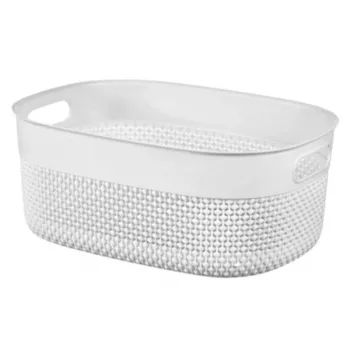 CURVER Filo M 12L Rectangular Storage Basket with Handles, Woven Rattan Effect, White, 38x28.5x15 cm