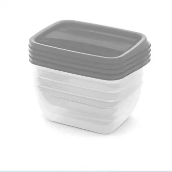 CURVER Vedo Rectangular Pet Food Bowl Set, 4 x 0.75L, Transparent Grey