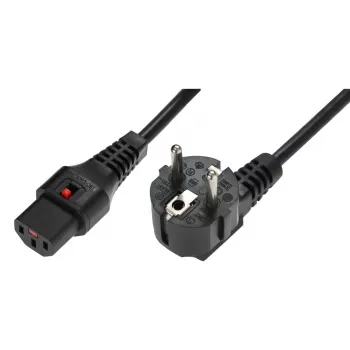 IEC LOCK Angled Schuko to Straight IEC C13 Locking Power Cable 1.5m Black 10A 250V