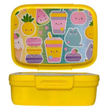 CURVER Snap Box Rectangular Food Storage Container with Divider 1.8L Yellow Kawaii