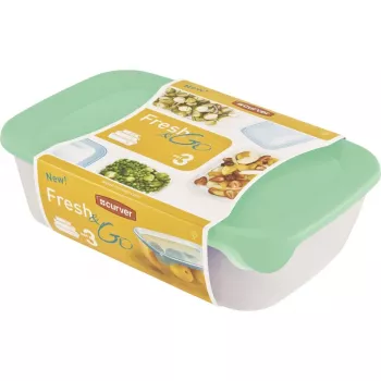 CURVER Fresh & Go Rectangular Food Bowl Set of 3 (2L + 1L + 0.5L) Green