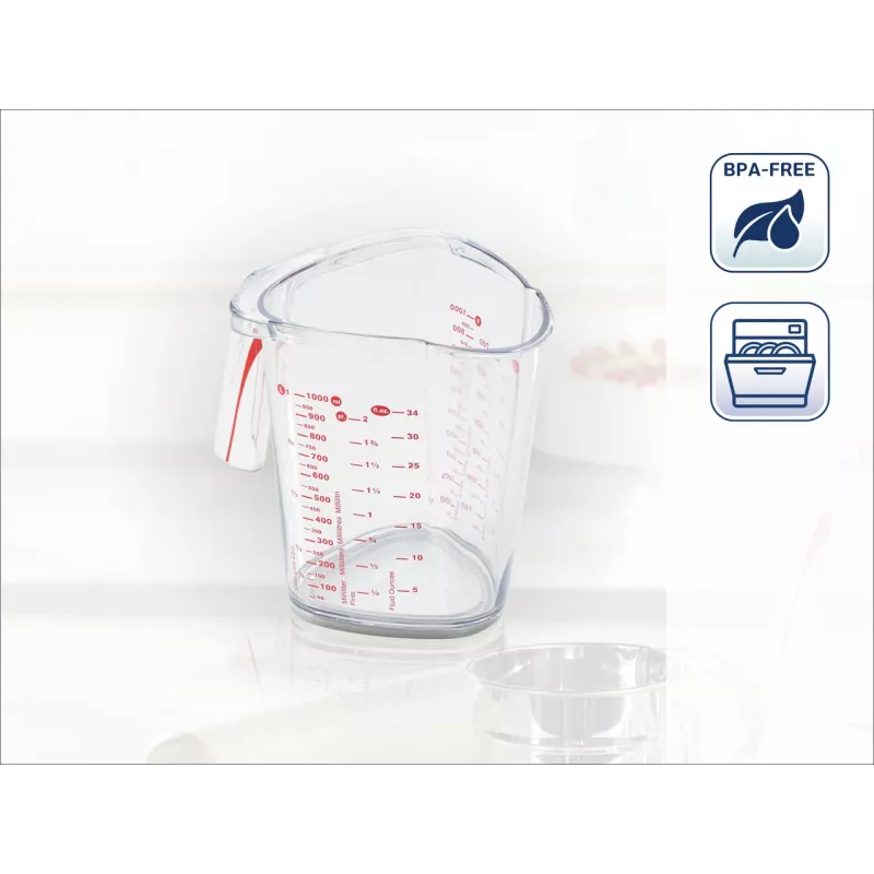 LEIFHEIT Measuring Cup 1L, Transparent, SAN Plastic, ml/L/Grams Scales, Dishwasher Safe