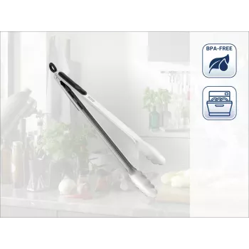 LEIFHEIT Kitchen and Grill Tongs 41cm Stainless Steel with Locking Mechanism
